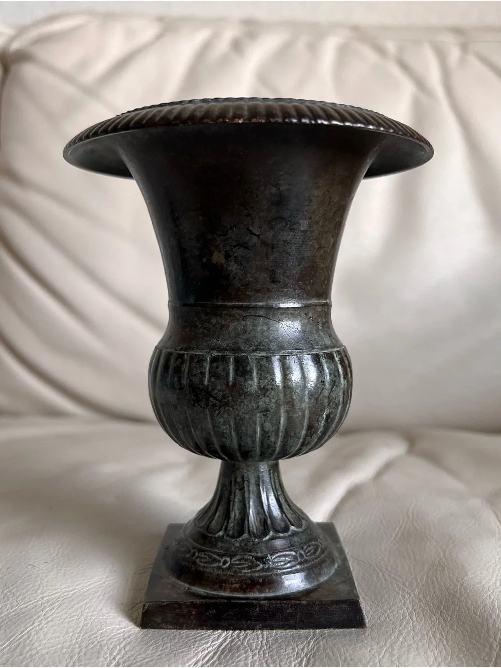 Neoclassical Style Metal Dark Antique Patina Urn Vase Planter